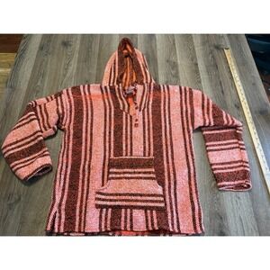 La Malinche Baja Hoodie Mens Medium Orange Unisex Mexican Jerga Pullover